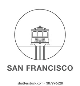 San Francisco Cable Car. World Famous San Francisco Landmark Illustration.