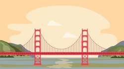 San Francisco, California Bridge. Landscape. Illustration. Vector. 