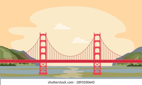 San Francisco, California Bridge. Landscape. Illustration. Vector. 