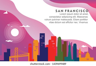 San Francisco California City Building Cityscape Skyline Dynamic Background Illustration