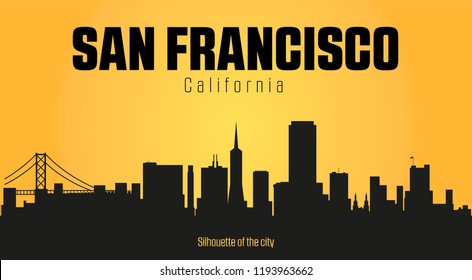 San Francisco California city silhouette and yellow background