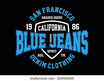 San francisco, california, denim clothing, typography, t shirt graphics, vectors