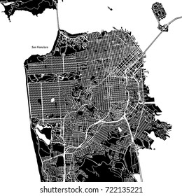 San Francisco, California. Downtown vector map. City name on a separate layer. Art print template. Black and white.