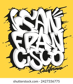 San Francisco California graffiti style hand drawn lettering shirt print.