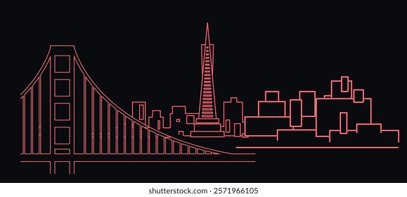 San Francisco California neon light skyline vector illustration