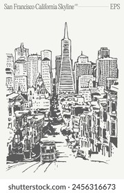 San Francisco California Skyline. Hand drawn vector illustration, sketch.