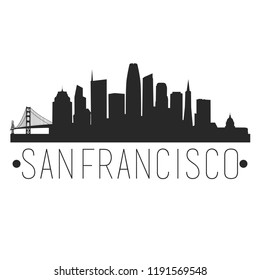 San Francisco California Skyline. Silhouette City Design Vector. Famous Monuments Travel Landmark.