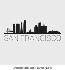 San Francisco California. The Skyline in Silhouette of City. Black Design Vector.  