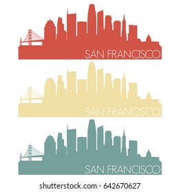 San Francisco California Skyline Silhouette City Stamp Vector Color Vintage Set Logo Clipart Illustration.