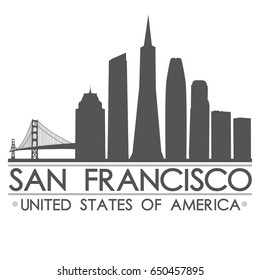 San Francisco California Skyline. Silhouette Design City Vector Art. Landmark Illustration Logo.