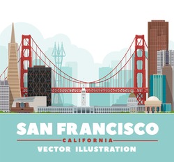 San Francisco California Skyline Vector Lines Illustration. Background With City Panorama. San Francisco Travel Picture.