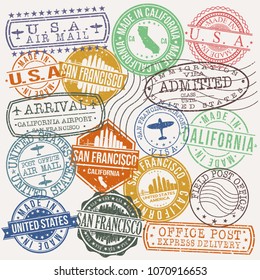 San Francisco California Stamp Vector Art Postal Passport Travel Design Set Badge.