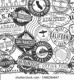 San Francisco California Stamps. City Stamp Vector Art. Postal Passport Travel. Design Set Pattern.