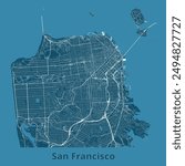 San Francisco, California, USA artistic blueprint map poster