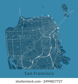 San Francisco, California, USA artistic blueprint map poster