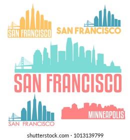 San Francisco California USA Flat Icon Skyline Silhouette Design City Vector Art Famous Buildings Color Set