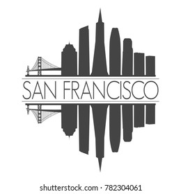 San Francisco California USA Skyline Vector Art Mirror Silhouette Emblematic Buildings 