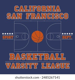 San Francisco, California varsity t-shirt design. Basketball. San Francisco tee shirt design. Vintage sport apparel print. Vector.