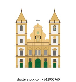 San Francisco Church, Salvador de Bahia, Brazil. Isolated on white background vector illustration.