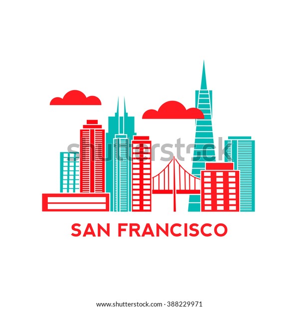 サンフランシスコ市の建築 レトロなベクターイラスト 高層ビルシルエット 高層ビル フラットデザイン のベクター画像素材 ロイヤリティフリー