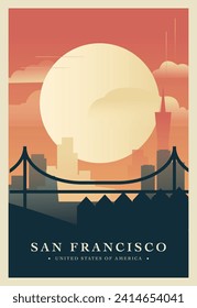 San Francisco city brutalism poster with abstract skyline, cityscape. USA California state retro vector illustration. US travel cover, brochure, flyer, leaflet, presentation template, layout image
