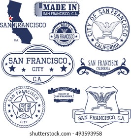 San Francisco city, California. Set of generic stamps and signs.