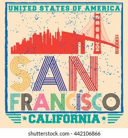 San Francisco City concept. Logo. Label. T-shirt design. SF. Creative poster design.
