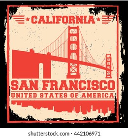 San Francisco City concept. Logo. Label. T-shirt design. SF. Creative poster design.
