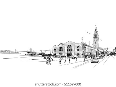 San Francisco city hand drawn. Street sketch, vector illustration