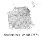 San Francisco city map with roads and streets, United States. Vector outline illustration.