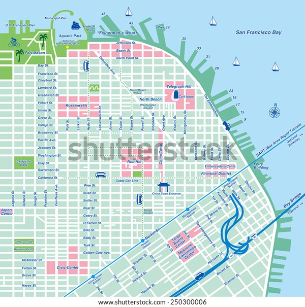 San Francisco City Map Vector Illustration Stock Vector (Royalty Free ...