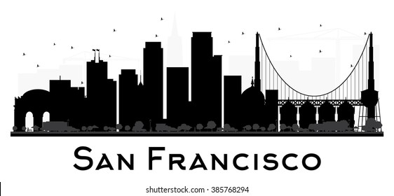 San Francisco City skyline black and white silhouette. Vector illustration. Simple flat concept for tourism presentation, banner, placard or web site. Business travel concept. Cityscape with landmarks