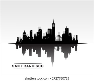 San Francisco city skyline and reflection silhouette building vector illustration