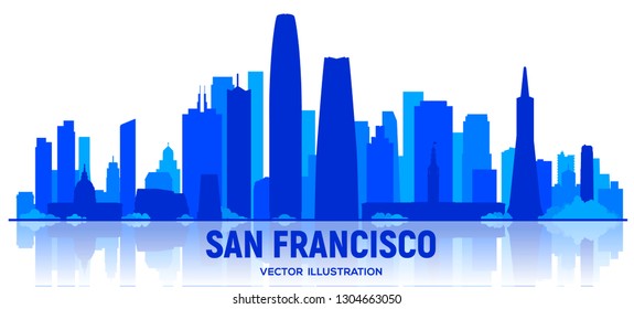 San Francisco city skyline silhouette vector illustration on white background. Business travel and tourism concept with modern buildings. Image for presentation, banner, web site.