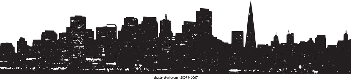 San Francisco City skyline silhouette isolated on white background. Black cityscape