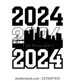 san francisco city skyline silhouette with the year 2024