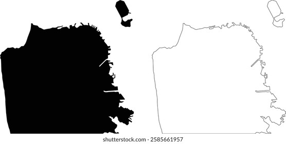 San Francisco city USA vector  map, contour, silhouette, outline