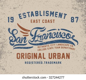 San Francisco City Vintage t-shirt graphic design with Typography and old effect