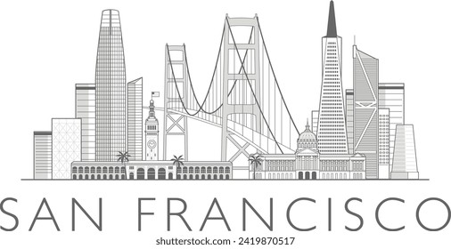 San Francisco cityscape line art style vector illustration