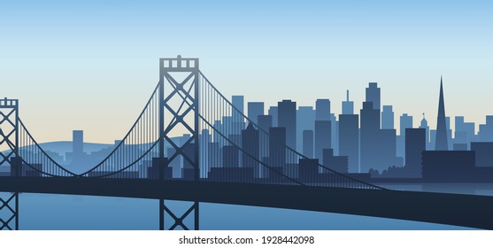 Vista del paisaje urbano de San Francisco, California, ilustración vectorial