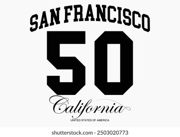 Impresión de la Academia Universitaria de San Francisco, número 50 grunge, Antiguas typography college varsity San Francisco para camiseta o sudadera.eps8