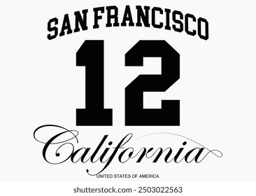 San Francisco College Academy printing, number 12 grunge, Vintage typography college varsity San Francisco for tee t shirt or sweatshirt.eps8