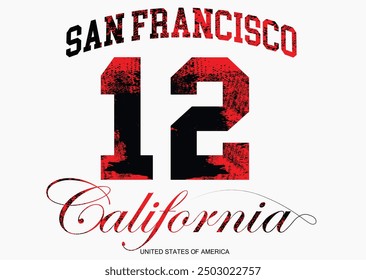 San Francisco College Academy printing, number 12 grunge, Vintage typography college varsity San Francisco for tee t shirt or sweatshirt.eps8