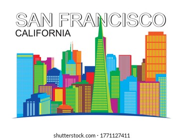 San Francisco colorful city skyline vector illustration