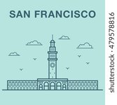 San francisco Ferry building illustration made in line art style.