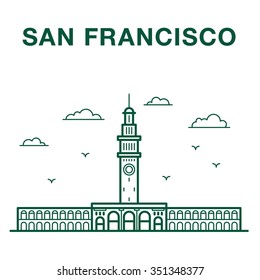 San Francisco Ferry Building Line Art Illustration