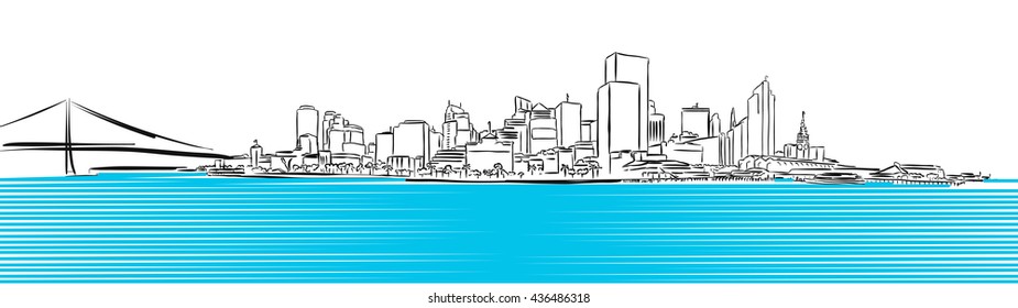 San Francisco Finance District Sketch, Hand-drawn Vector Artwork