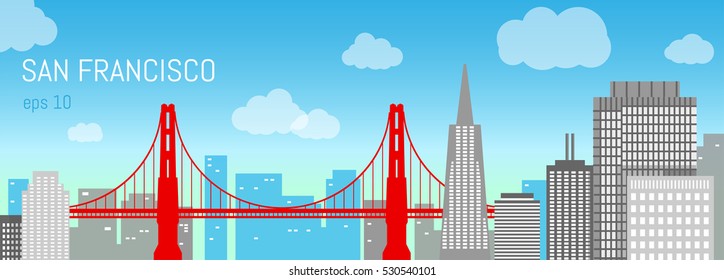 San Francisco flat illustration. Day view.