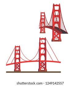 San Francisco Golden Gate Bridge Flat Vector Style,isolated On White Background.