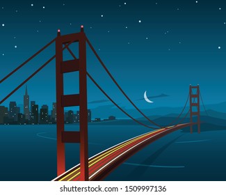 San Francisco and Golden Gate Bridge Night Scene